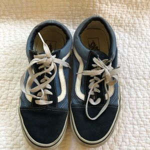 Blue Vans with white stripe